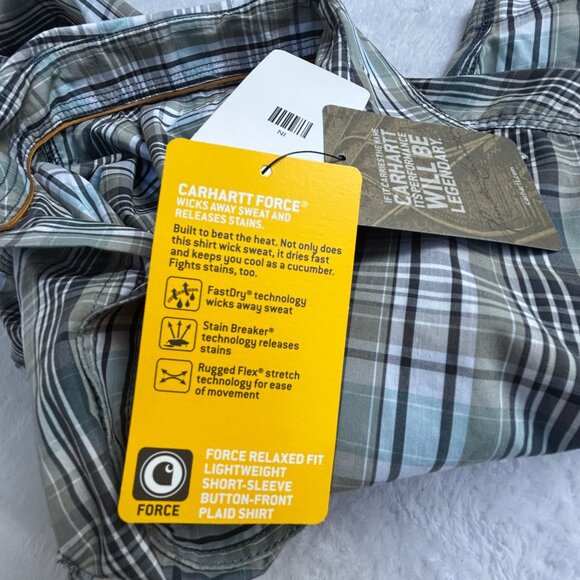 Carhartt Force Mens Plaid Short-Sleeve Button-Up Shirt Small Stain Breaker New - Picture 4 of 9